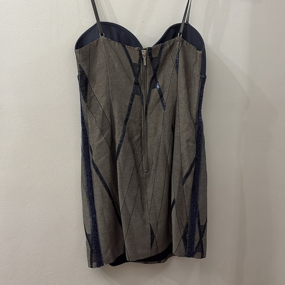 Paola Frani Blue and Gray Pleated Mini Dress - size 6 - beaded - padded bra - Picture 8 of 9